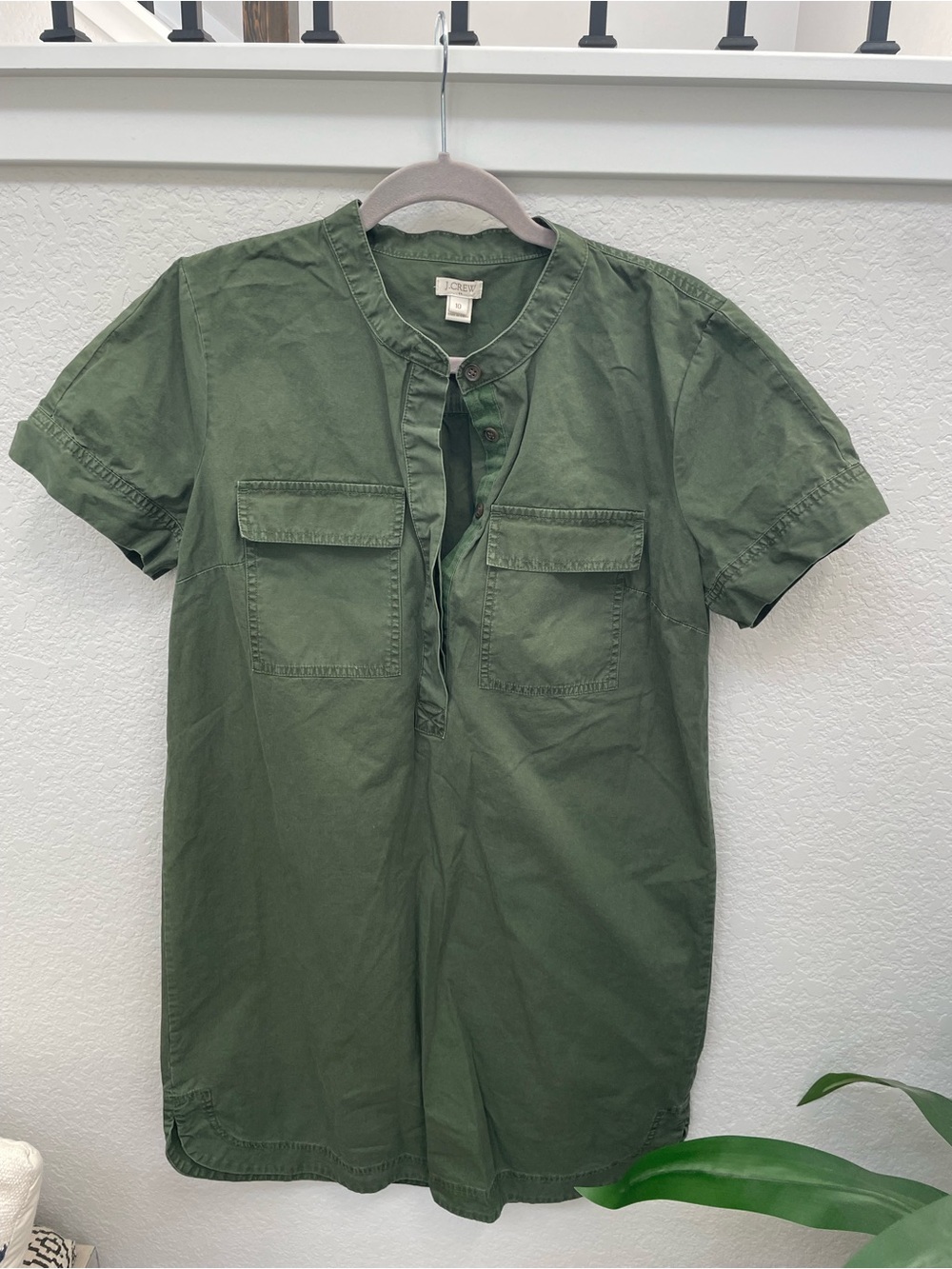 J. Crew Olive Short-Sleeve Utility Shirt dress size 10